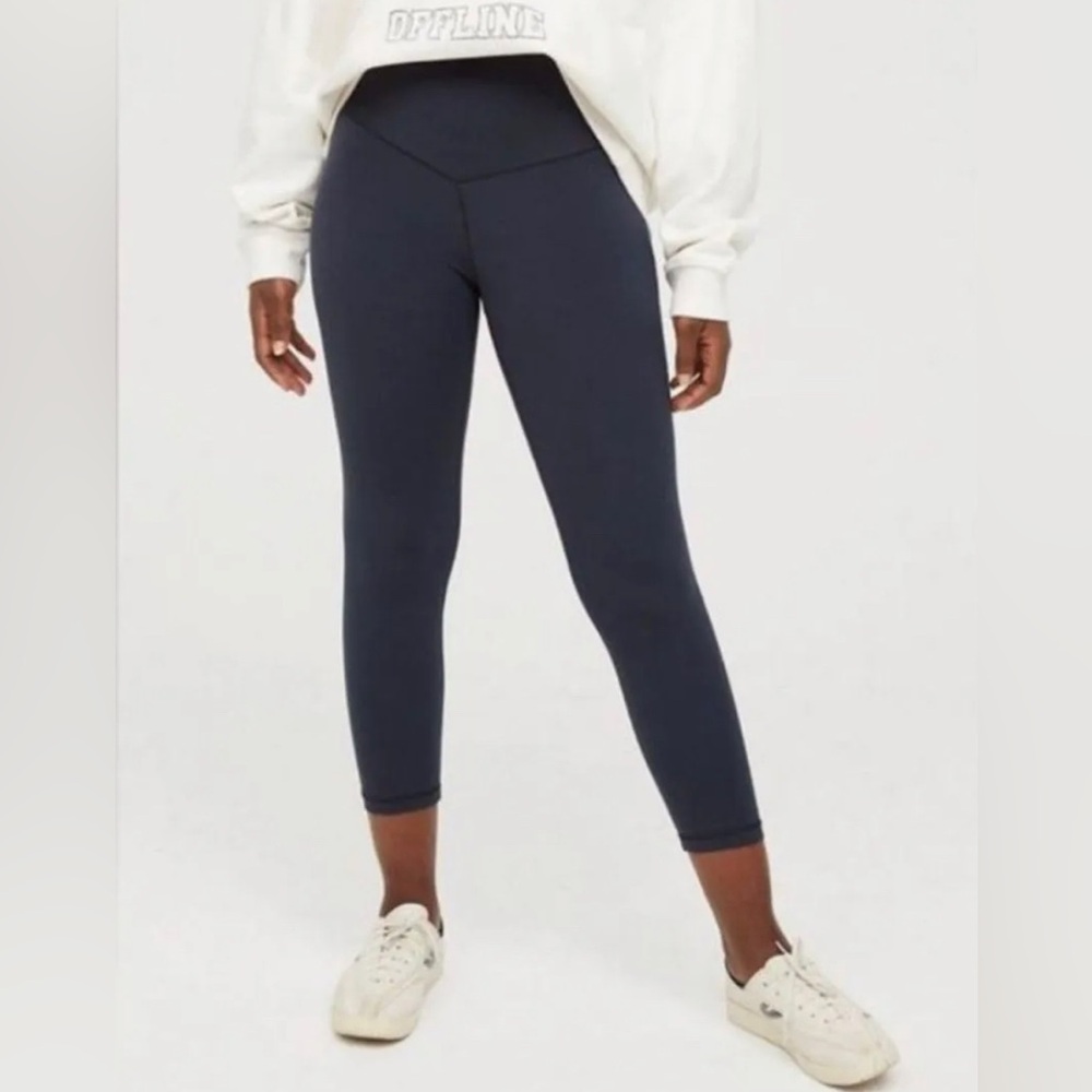 Aerie Real Me Hi Rise 3/4 Cropped Leggings Size Small Steel Blue
